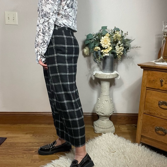 TIBI Salome Edie Plaid Culottes Virgin Wool Black & White Plaid Pants Size 4 - Picture 7 of 16